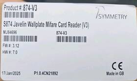 874-v3 Symmetry Javelin Smartcard Keypad Wallswitch Reader - New In Box