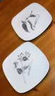 Vtg Set Of 2 Iti China Square Salad Plates, Gwen Frostic Design, Euc. Fixed Price $25.00.